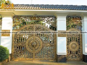 Mẫu cổng nhôm đúc đẹp, họa tiết tinh tế do Trường Tâm thiết kế và thi công