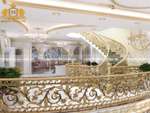 Lan can nhôm đúc với vẻ đẹp uốn lượn thể hiện nét đẹp sang trọng của ngôi nhà.